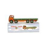 A Dinky Toys 902 Foden Flat Truck, 2nd type orange cab and chassis, mid-green flatbed and grooved