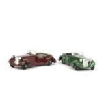 Pair Of Dinky Toys 38d Alvis Sports Tourers, first maroon body, grey interior, black ridged hubs,