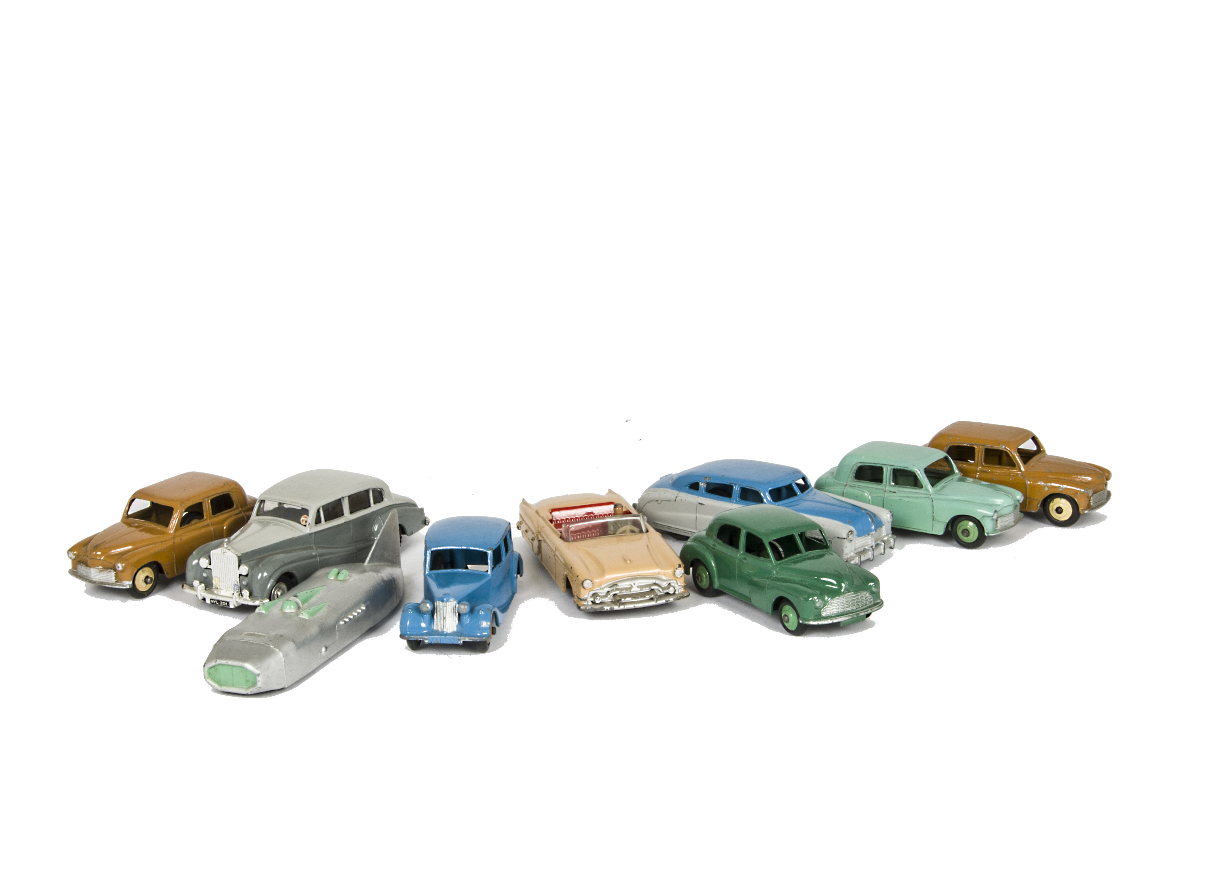 Dinky Toy Cars, 132 Packard Convertible, 40f/154 Hillman Minx (3), 150 Rolls-Royce Silver Wraith,