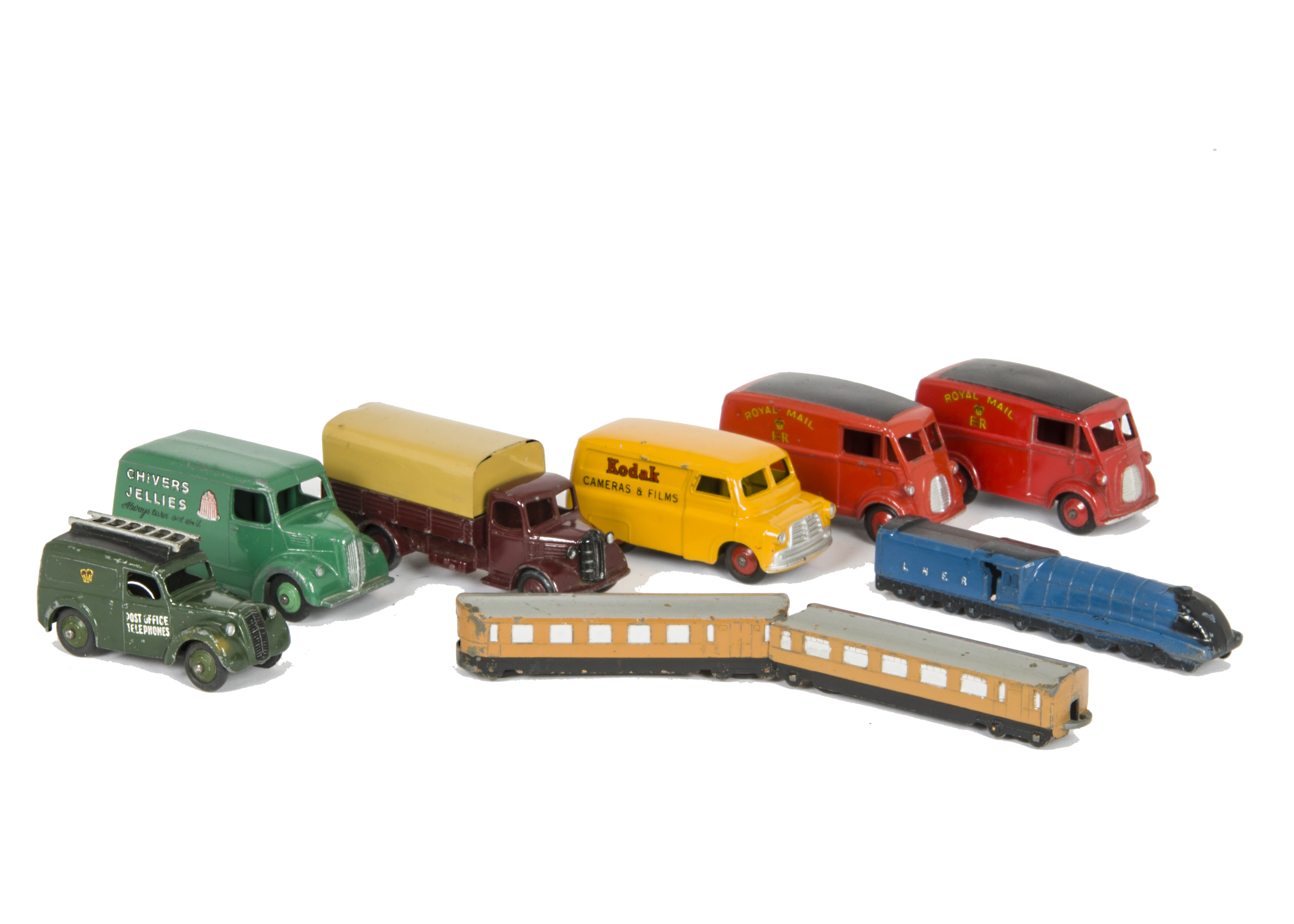 Loose Dinky Toy Commercials, 480 Bedford 'Kodak' Van, 260 Royal Mail Van (2), 452 Trojan 'Chivers'