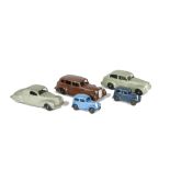 Dinky Toys 39 & 35 Series Cars, 39b Oldsmobile, grey body, 39a Packard, dark brown body, 39c Lincoln