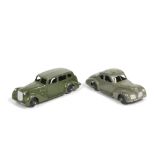 Dinky Toys 39a Packard Super 8 Tourer, olive green body, black ridged hubs, 39f Studebaker State