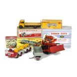 Dinky Toy Commercial Vehicles, 936 Leyland 8-Wheeled Chassis, 961 Blaw-Knox Bulldozer, red, 428
