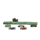 Pre-War Dinky Toys, 151c Cooker Trailer, 152c Military Austin Seven, wire windscreen, hole in