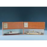 Two Bassett-Lowke waterline models of famous liners, the 100 ft to 1 inch scale models of