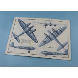 A 1960s aviation artwork board by Keith Broomfield, depicting five elevations and view of a WWII