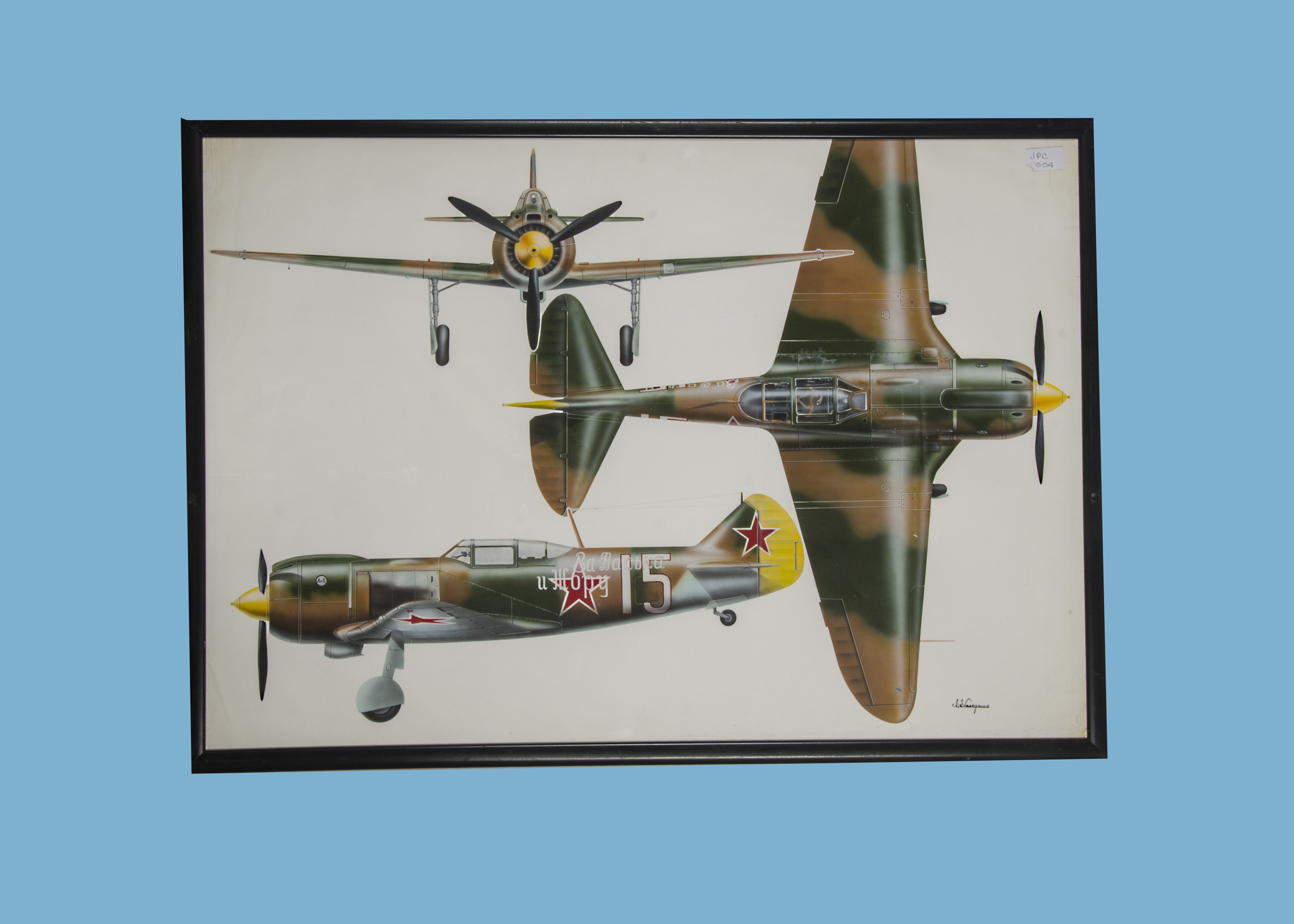 Hasegawa cl Lavochkin La-5FN watercolour, framed and glazed 81 x 56 cm