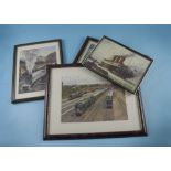 Four vintage wooden shipping and train wooden jigsaw puzzles, including one of Mauretania, damaged