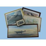 Five aviation paintings and prints, all with Liberator or similar type aircraft, including two