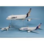 Three 1980s fibreglass travel agent models of Airbus aircraft, including a Space Models large A380-