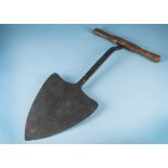 A Turf cutting spade, the heart shaped blade being 30cm at the widest point with "T" handle.