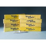 Nine Tri-ang waterline models of ships, 1:1200 scale, each in a yellow Tri-ang box, with examples