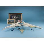 Seven models of Concorde, two larger models, one British Airways and one Air France, 60cm, also