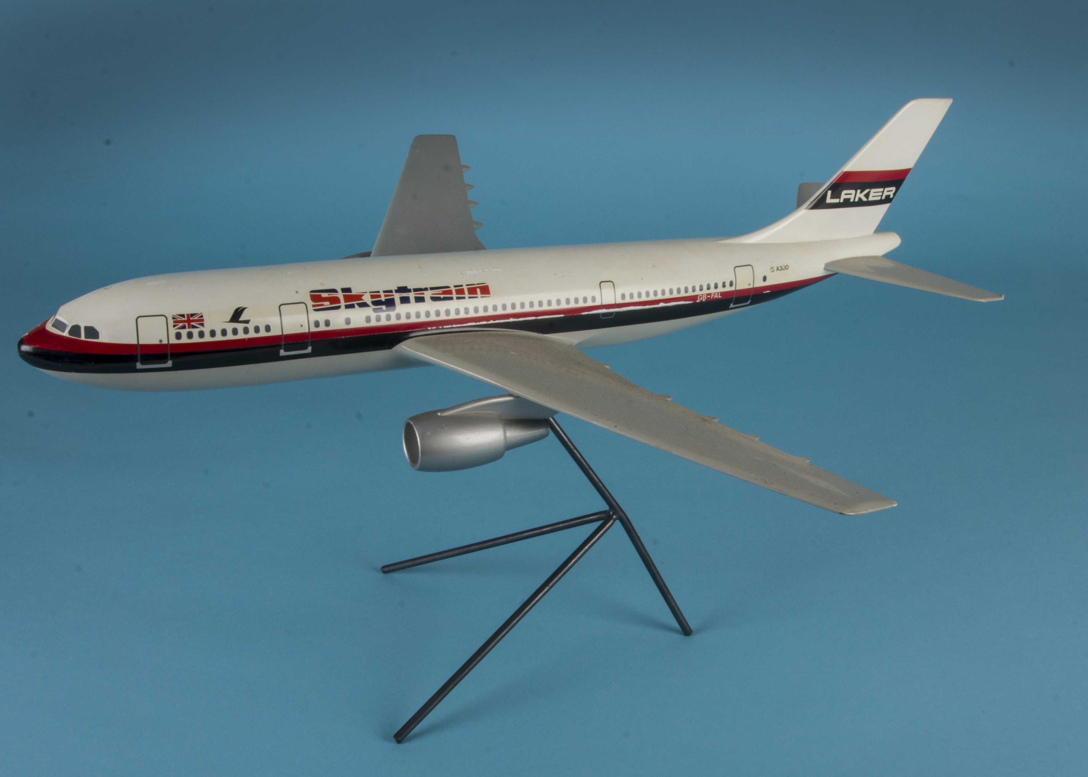 A 1970s fibreglass travel agent Airbus A300, 1:100 scale, in Laker Airways livery and marked