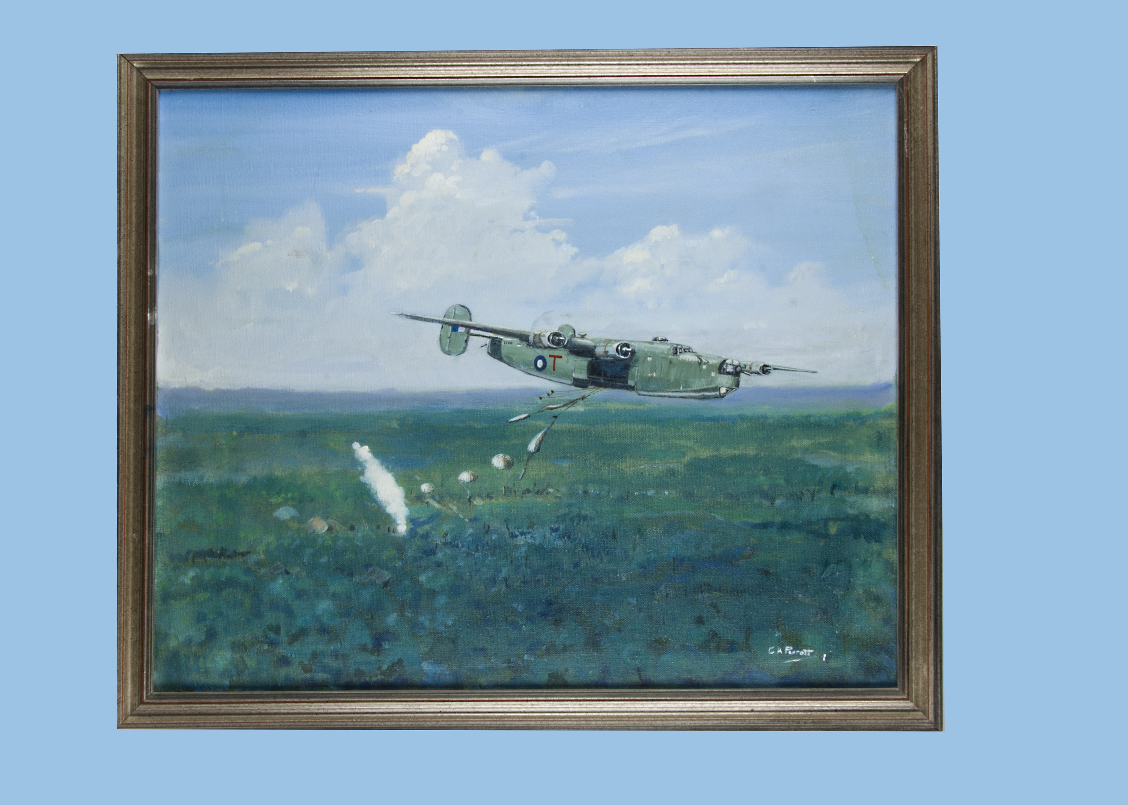 A pair of modern aircraft oil paintings by G.A. Perrott, one of a WWII period Liberator aeroplane - Image 2 of 2