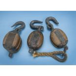 A mixed lot of boating and related items, including three wooden block pulleys, whistles, knives and