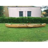 "Bear", a 1970s wooden canoe, marked to cockpit This Boat Was Built By Douglas Smith June 1973, with