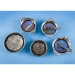 Five Art Deco period and later butterfly wing cruise liner ashtrays, of varying designs and sizes,