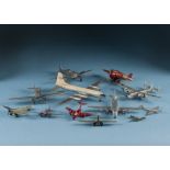 A collection of 12 Dinky Toy and other toy aircraft, including Dinky The King's Aeroplane, a Meteor,