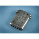 An interesting early 20th century silver vesta case, having inscription to front, A.E. Page