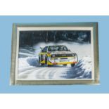 An acrylic painting on canvas by K.W.Davies, of Walter Rohrl Audi Quattro, Monte Carlo 1986,