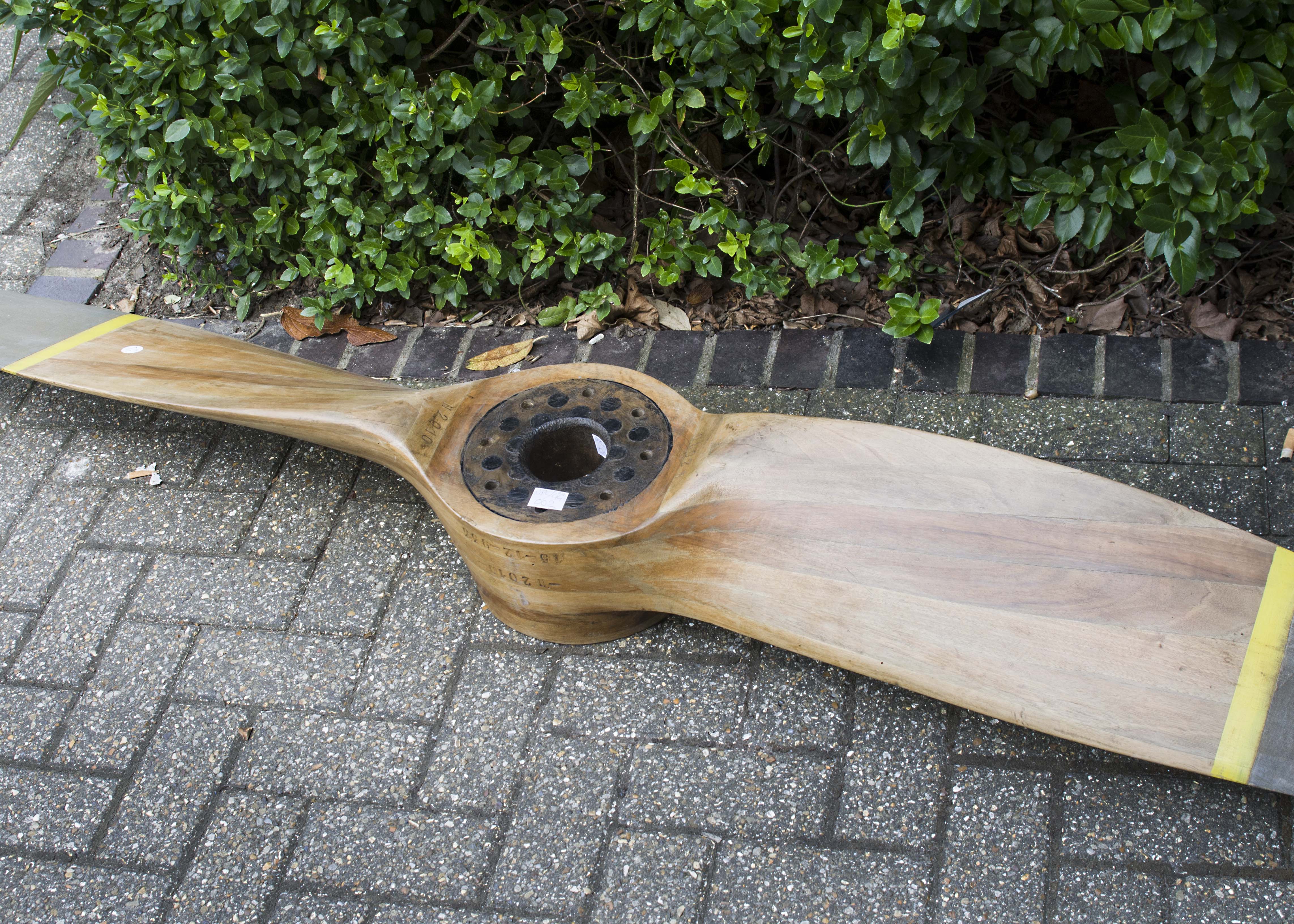 A fine 1930's CAPRONI propellor, laminated walnut two blade propellor, the base stamped CAPRONI