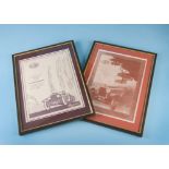 A pair of vintage Delage Motorcar advertisements, both framed and glazed, probably taken from