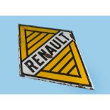 A vintage enamel Renault advertising sign, the double sided diamond shaped sign having markings to