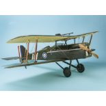 A detailed scratch built flying scale model of a WWI SE5a fighter biplane, recently refreshed colour