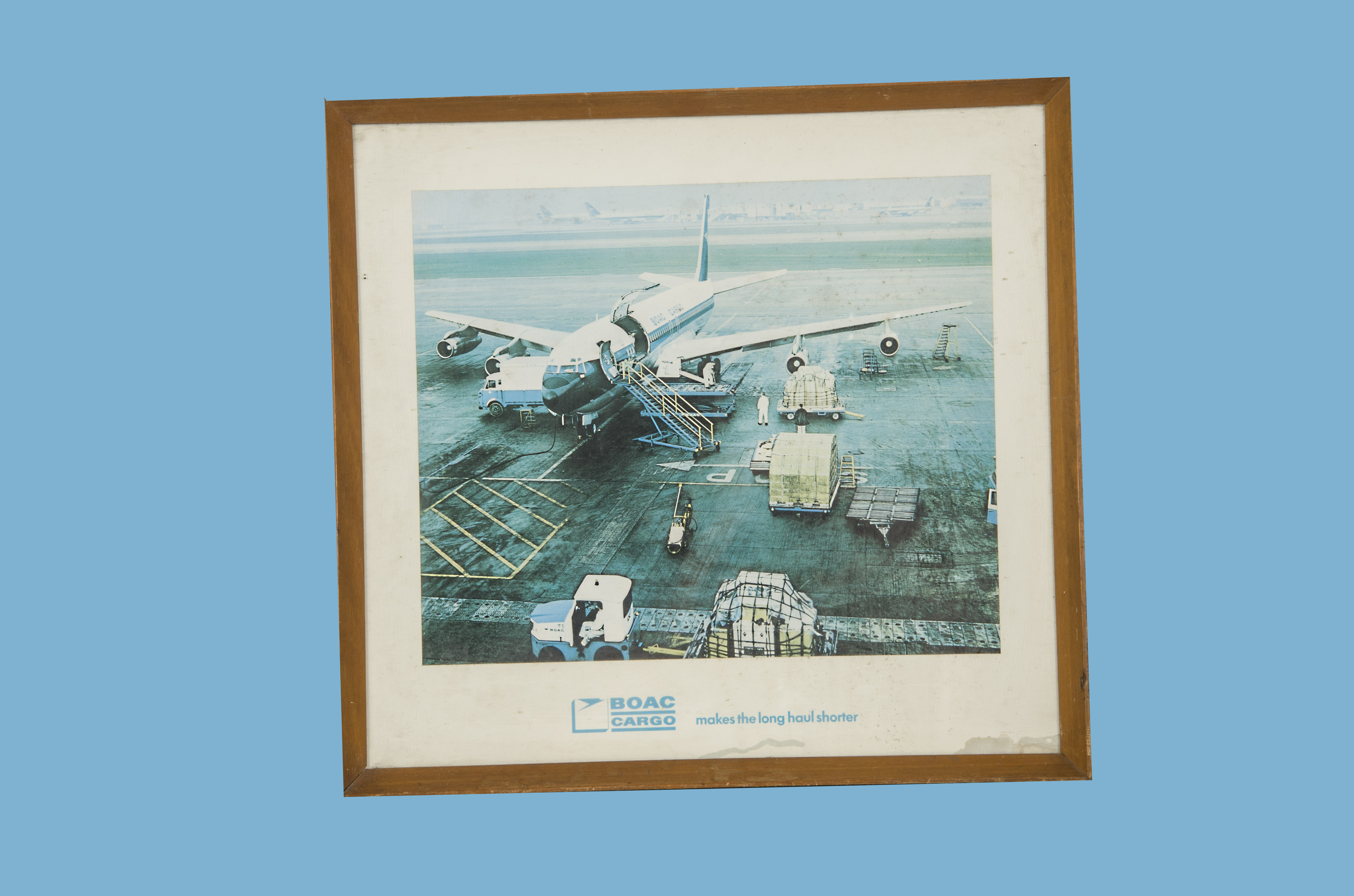 Four vintage BOAC advertising prints, including two aircraft in BOAC branded frames, AF, a BOAC - Image 2 of 4