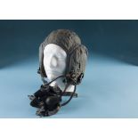 RAF Lightweight Flying-helmet & Oxygen-mask c1950s of light-blue "Aertex" fabric with leather