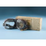 A pair of 1950s Air Minitry issued flying goggles, presented in the original box marked Goggles Mk 8