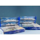 Two 1980s Minic ship sets and four ships, both boxed, one the M906 Naval Harbour Set, appears