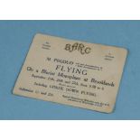Brooklands BARC M. Pegoud "Upside Down Flying", A very rare autographed admission ticket c1912;