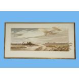 An Edwardian print after M. Campion, depicting an early aircraft over river, marked and dated