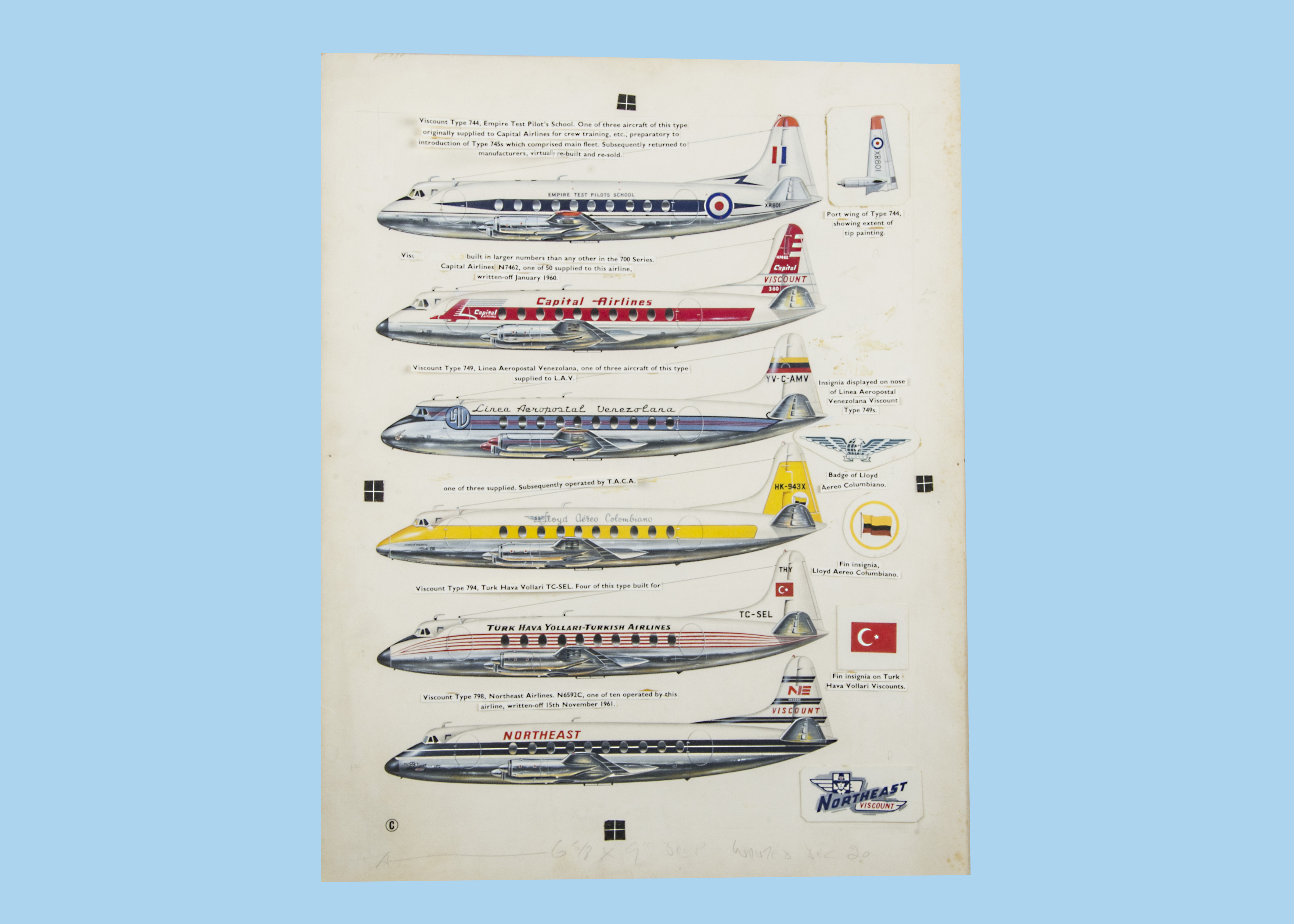 Two 1960s or 1970s aviation artwork boards by Keith Broomfield, each card panel having six gouache - Image 2 of 2