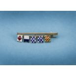 A late 1940s 9ct gold and enamel boating interest brooch, having five coloured flags to bar