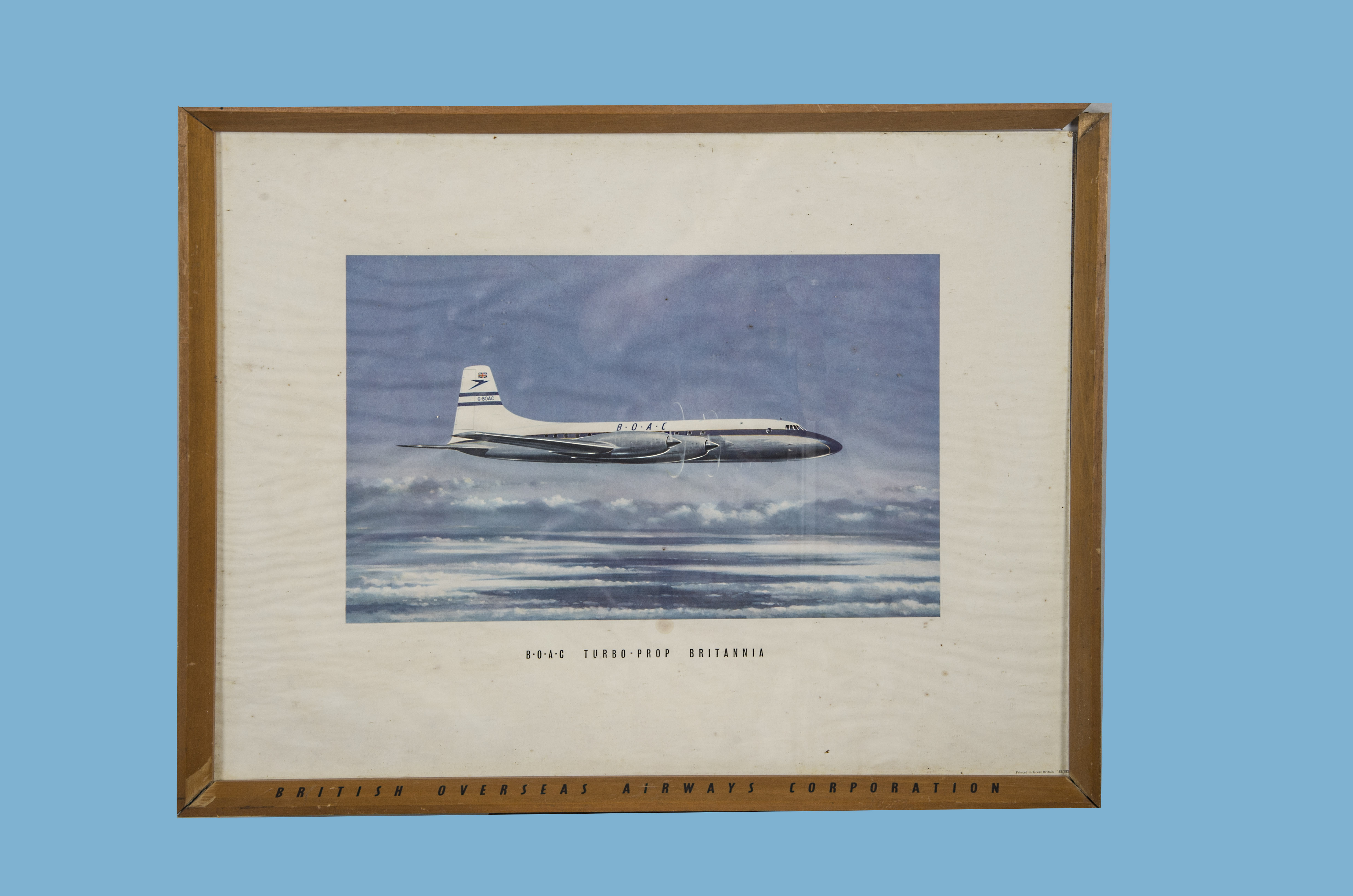 Four vintage BOAC advertising prints, including two aircraft in BOAC branded frames, AF, a BOAC - Image 3 of 4