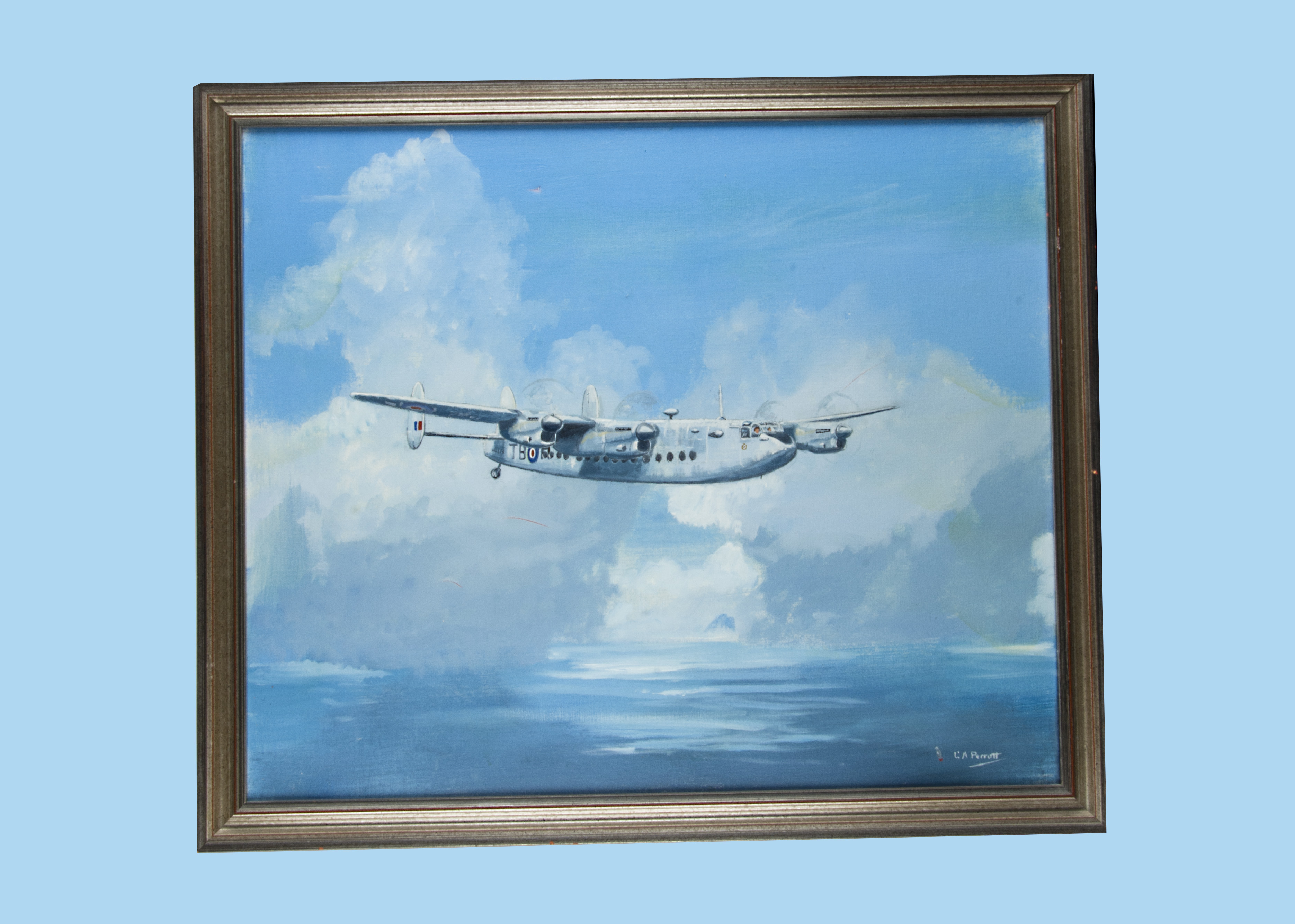 A pair of modern aircraft oil paintings by G.A. Perrott, one of a WWII period Liberator aeroplane