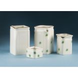 A 1940s Crown Devon pottery cube tea set from the Cunard liners, with green stars, comprising