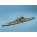 A brass 1:500 Waterline Model of Kreigsmarine Bismarck-class Battleship Tirpitz G, some foxing to