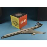 Two 1970s BOAC travel agent display items, including a wooden cube with various designs, 23cm, and a