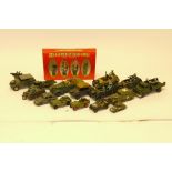 Playworn Military Vehicles and Britains Figures, A group of unboxed vintage vehicles including