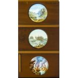 Seventeen Mahogany-Mounted Static Hand-Coloured Magic Lantern Slides with Various Country Scenes,