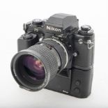 A Nikon F3 HP SLR Camera, serial no. 1535028, black, shutter working, body, F-G, minor brassing