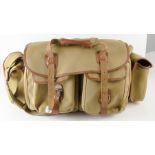 Billingham Bag, model 550, khaki, tan trim, detachable end bags, 60cm x 29cm x 30cm, G