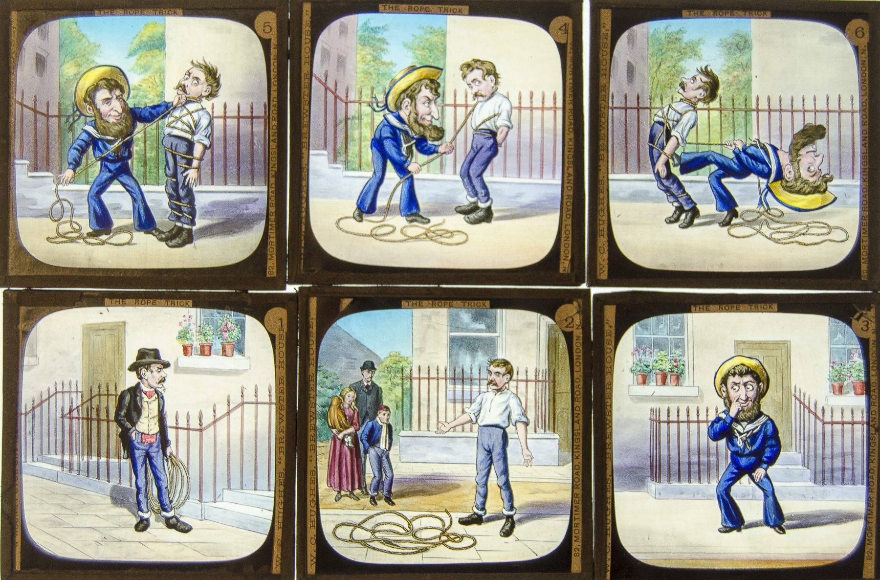 Four Magic Lantern Slide Stories, Two Ducks and a Frog - 12 coloured slides; The Rope Trick - 9