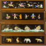 Twelve Mahogany-Framed Hand-Coloured Long Magic Lantern Slides, each 302mm x 77mm, including