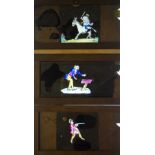 Eight Mahogany-Framed Hand-Coloured Magic Lantern Slipping Slides, a double slipper of a lion with