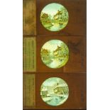 Seven Mahogany-Framed Lithographic Magic Lantern Dissolve Slides of The Four Seasons and Eddystone